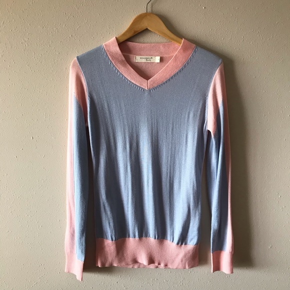 Colour block v neck fine knit sweater NWOT - Picture 1 of 4